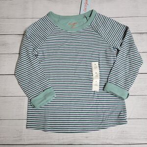Cat & Jack Double-Knit Long Sleeve Shirt Size Medium (7/8) Ocean Green Stripes